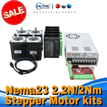 Cnc stepper motor kit 2.2n, 2nm, 3a nema 23 57x82mm, 76mm, tb6600, dm542, dm556 driver + controlador MACH3 fonte de alimentação 350w