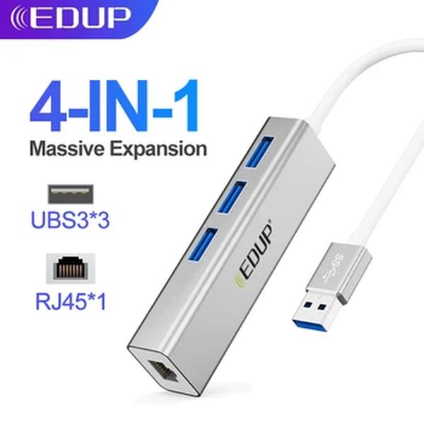 Edup-hub usb 3.0 tipo c 3 portas 1000mbps, usb para rj45 gigabit ethernet adaptador para laptop, acessórios de computador