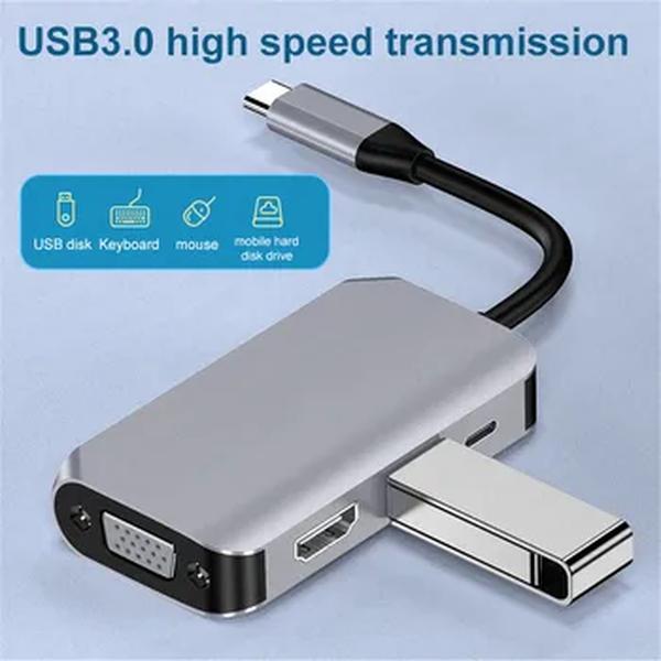 MZX Docking Station, USB 3 0 Hub, Compatível com HDMI, VGA Splitter, Adaptador de Extensão, Tipo C Dock, Laptop, PC, Acessórios de Computador, 4 em 1