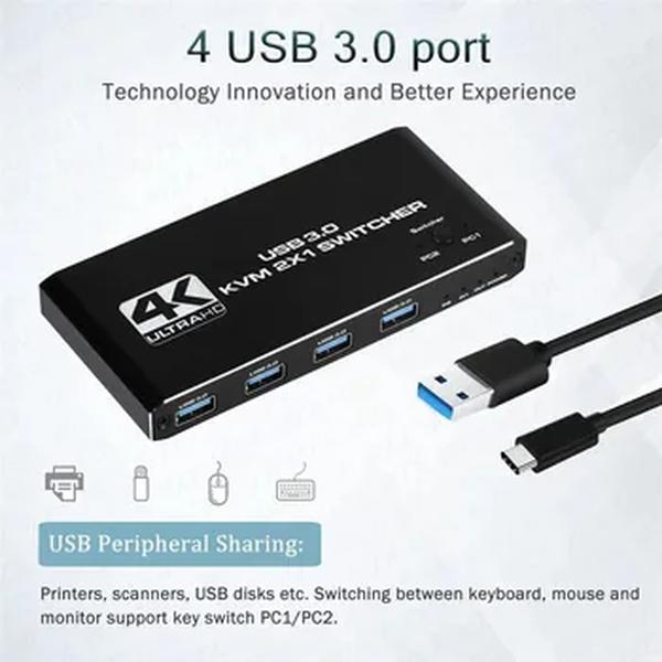 MZX-USB 3.0 Hub Splitter, KVM Switch, Docking Station, 4K Compatível com HDMI, Computador, Laptop, PC, Desktops Acessórios, Switcher Selector