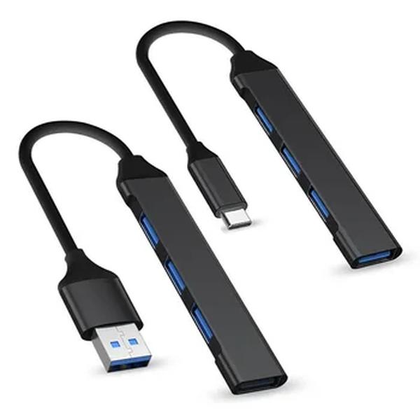 Divisor de alta velocidade para adaptador, 4 portas USB tipo C HUB, OTG para PC, acessórios de computador, cor preta, 3.0 2.0, novo