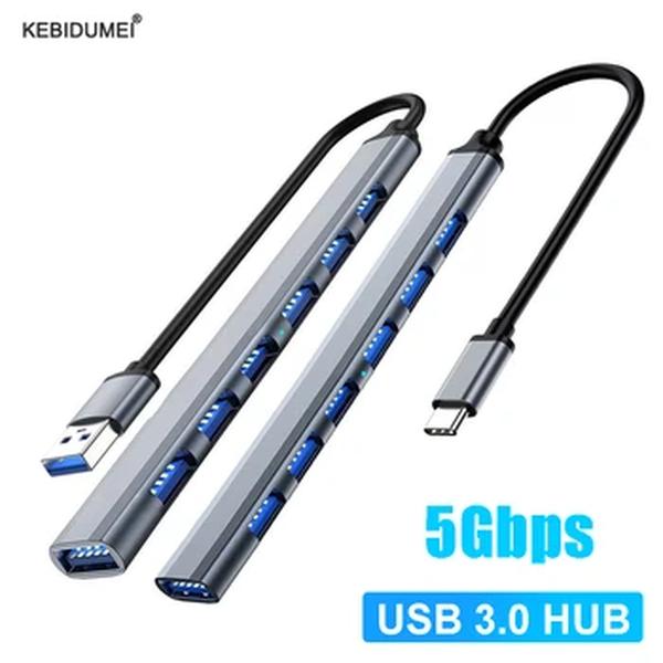 USB Tipo C Multi Splitter para PC, USB 3.0, USB 2.0, Alta Velocidade, 5Gbps, Multiporta A, Porta