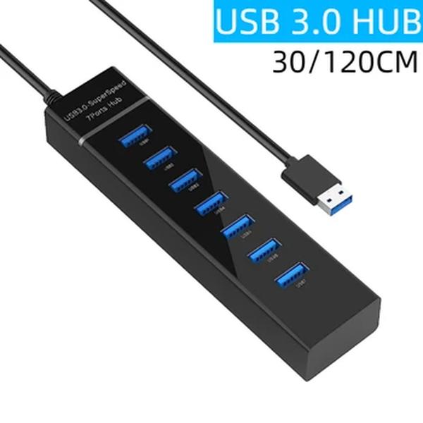 Divisor de Hub USB com 7 Portas, Multi Hub, 3.0, 2.0, 30 cm, 120cm, Cabo, Acessórios de Computador, PC, Desktop, Laptop, PC