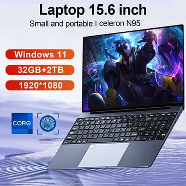 Windows 11 Computador de Escritório com Impressão Digital Retroiluminada, Laptop, PC Notebook, Gamer, Intel N5095, WiFi, Câmera, 32GB de RAM, 2TB SSD, 15,6"