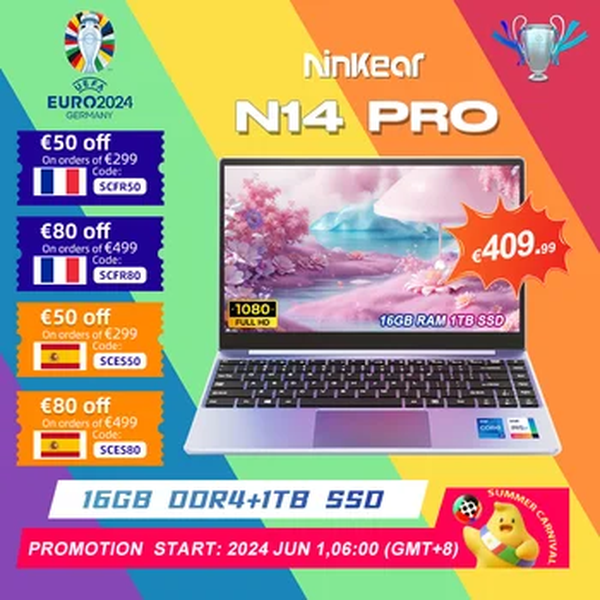 Ninkear-Portátil Ultraligh Laptop, N14 Pro, 14 ", IPS, Full HD, Intel Core i7-1165G7, 16GB de RAM + 1TB SSD, Notebook, Windows 11