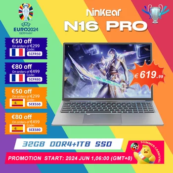 Ninkear-Gaming Laptop com Impressão Digital e Teclado Retroiluminado, N16 Pro, Intel i7-13620H, 16 pol, 2.5K, IPS, 165Hz, 32GB, DDR4 + 1TB, SSD, 11ª Geração