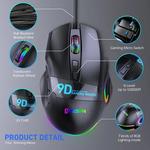 Macro RGB Gaming Mouse, 12000DPI, 9 Teclas Programáveis, RGB Light, Max a 6 Níveis para PC, Mac Gun, PUBG, Laptop