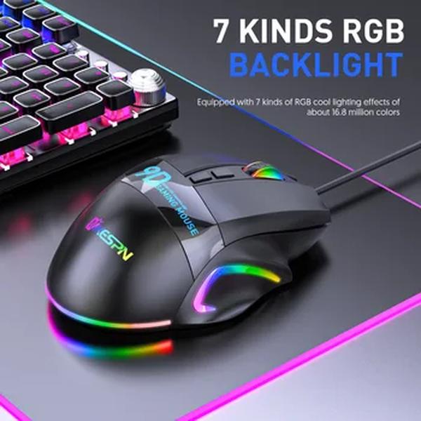 Macro RGB Gaming Mouse, 12000DPI, 9 Teclas Programáveis, RGB Light, Max a 6 Níveis para PC, Mac Gun, PUBG, Laptop