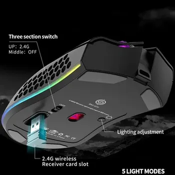 BM600 Recarregável Gaming Mouse USB 2.4G Sem Fio RGB Luz Honeycomb Gaming Mouse Desktop PC Computadores Notebook Laptop Mice