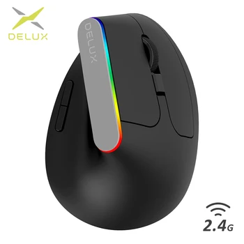 Delux M618C Silencioso Ergonômico Vertical 6 Botões Mouse Gaming Receptor USB RGB 1600 DPI Ratos Ópticos Com Para PC Laptop