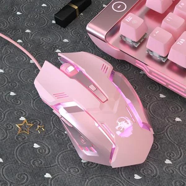 Mouse com fio ergonômico para jogos para PC e Laptop, 6 botões, LED, 2400 DPI, USB, Gamer de computador, K3, rosa