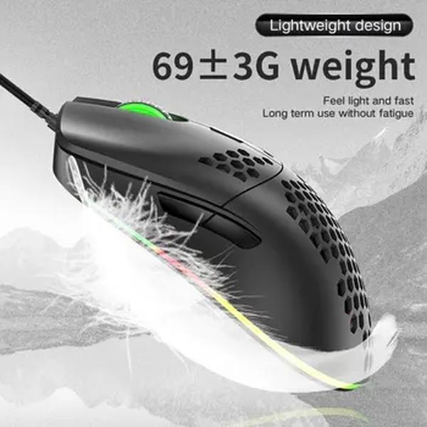 Mouse leve para jogos com fio, Shell ultraleve Honeycomb, RGB Chroma Backlit, 6400 DPI ergonômico para PC portátil Mac Gamer, 69g, M1