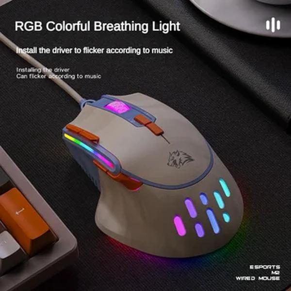 M2 Wired Game Mouse, Adequado para Laptop, Desktop, Jogos de Escritório, 12800 DPI Definição Macro, Personalização, RGB Luminous Mouse