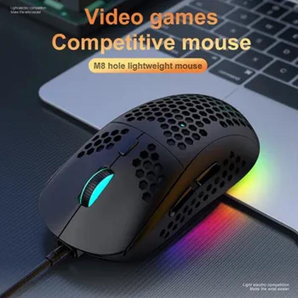 M8 Ultraleve Wired Gaming Mouse, Leve Honeycomb Shell, 6 RGB Respiração Backlit Ratos, 6400 DPI, USB para Win, Xbox, PS4, Mac, HP