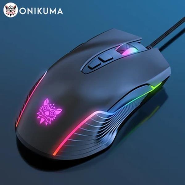 ONIKUMA-Mouse Gamer Wired, 6 Níveis Ajustáveis, 6400 DPI, 7 Botões Programáveis, 7 Modos de Iluminação RGB, Ratos Ergonômicos para PC Gamer