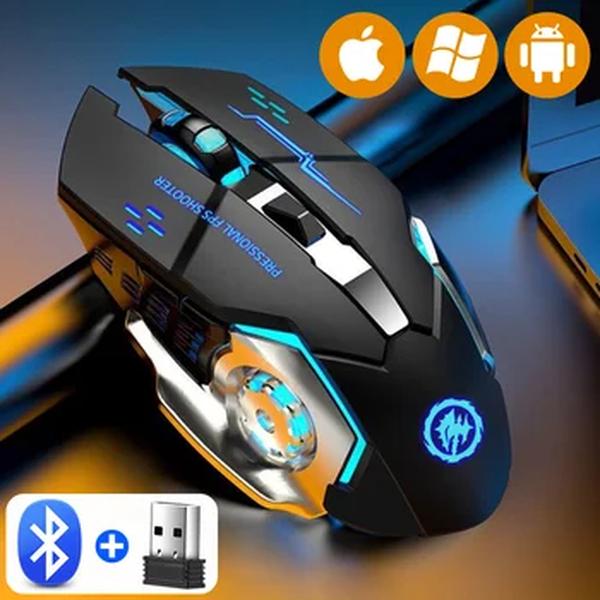 Mouse recarregável sem fio bluetooth, Backlight Gaming Mouse, 2.4g usb, laptop, macbook, pc, ipad, tablet, telefone