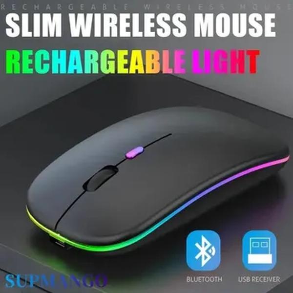 Mouse ergonômico sem fio RGB LED Backlit Gaming, Ratos recarregáveis do computador, PC portátil