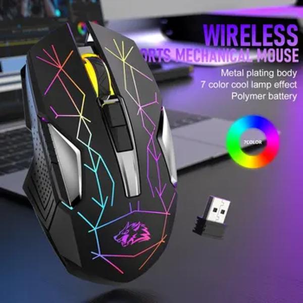 Rato para jogos sem fio X18, Sensor óptico retroiluminado RGB Rainbow, Ratos ergonômicos recarregáveis para Windows e Mac, 3 DPI