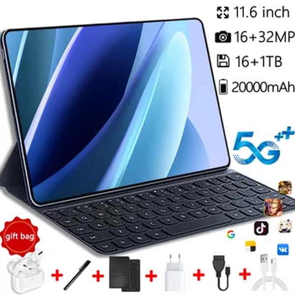 Bluetooth Tablet para Chamada Telefônica Dual Sim, Android 13, 16GB, 1TB, 16MP, 32MP, 20000mAh, WPS, 5G, WiFi, Versão Global, 11.6 ", 2024