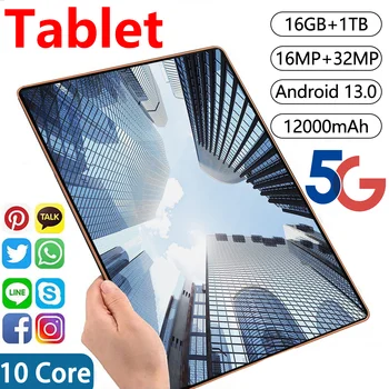 Tablet Android Wi-Fi, 11.6 ", 16GB RAM, 1TB ROM, 16MP, 32MP, 10 Core, 12000mAh, 4 5G, Rede, Android 13.0, Novo, 2024