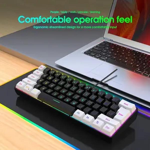 RGB Backlight Wired Mini Teclado Gaming, Ultra Compacto, Impermeável, Pequeno Compacto, 61 Teclas, Fit para PC, Mac Gamers, 60%