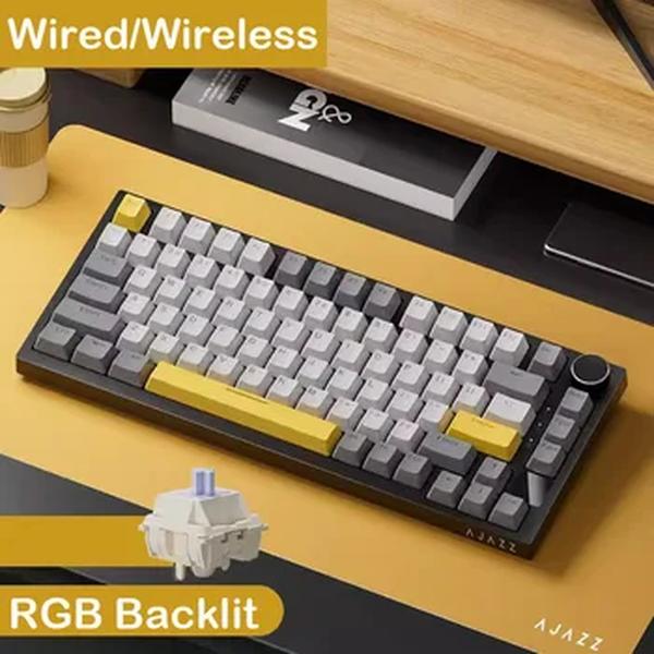 AJAZZ-AK820/AK820Pro Teclado Mecânico para Jogos com Tela TFT, Botão Multifuncional, Com Fio, 2.4GHz, BT Connect, PC