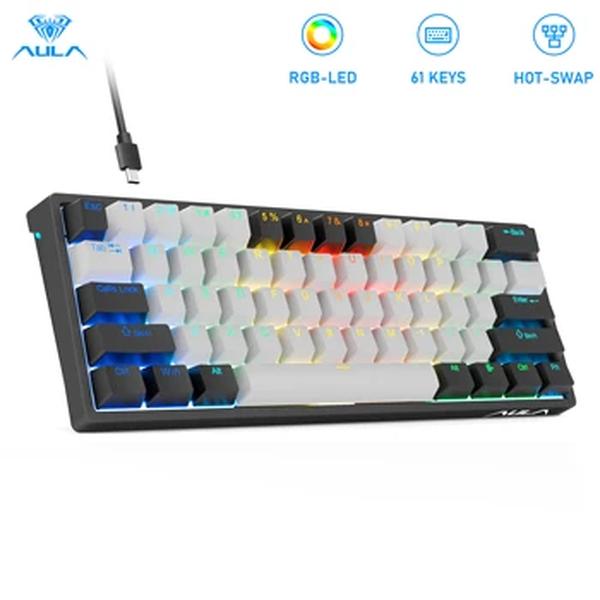 Teclado mecânico para gamers AULA F3261,Teclado Macro,Teclado para jogos Hotswap para tablet ,Layout de 60 por cento,Software personalizado RGB