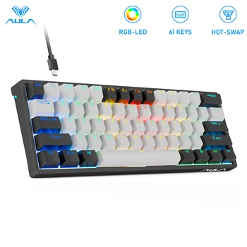 Teclado mecânico para gamers AULA F3261,Teclado Macro,Teclado para jogos Hotswap para tablet ,Layout de 60 por cento,Software personalizado RGB