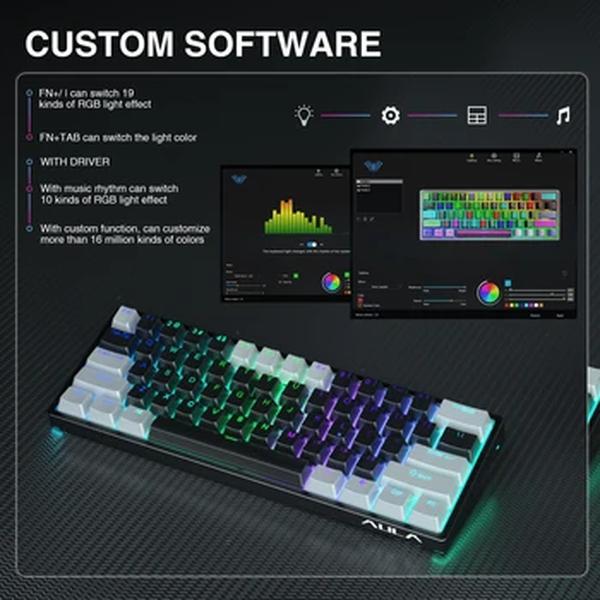 Teclado mecânico para gamers AULA F3261,Teclado Macro,Teclado para jogos Hotswap para tablet ,Layout de 60 por cento,Software personalizado RGB