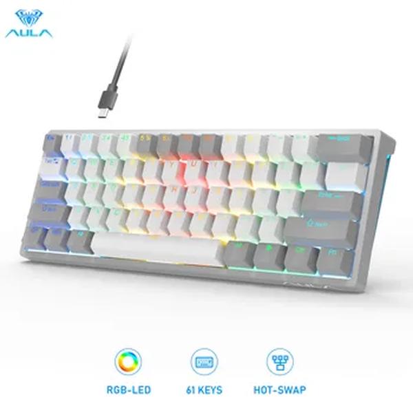 AULA-RGB 60 por cento teclado mecânico com fio, mini USB compacto, teclados hot-swappable com interruptores marrons para PC e laptop