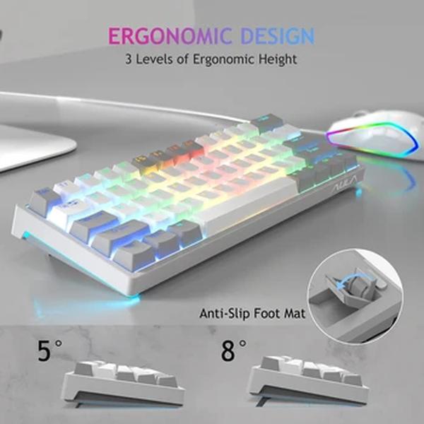 AULA-RGB 60 por cento teclado mecânico com fio, mini USB compacto, teclados hot-swappable com interruptores marrons para PC e laptop