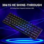 Akko Black Shine através do teclado mecânico com fio, Interruptor magnético RGB, 8K Hz Polling Rate, Gatilho rápido, Teclado para jogos, 3061S-HE