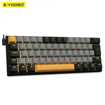 E-YOOO-Z11 Teclado mecânico com fio USB, interruptor vermelho, 61 teclas gamer, russo, brasileiro, português, computador, PC, laptop