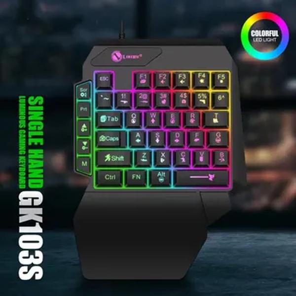 Teclado para jogos com retroiluminação de uma mão, Mini USB, Ultra fino, Com fio, 35 chaves, apto para laptop, Desktop, PC, Smartphone