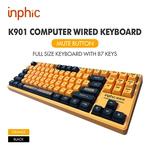 INPHIC-K901 Teclado mecânico com fio, K901, 87 teclas, mudo, silencioso, amarelo, preto, apto para escritório, laptop, jogos