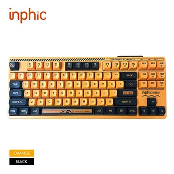 INPHIC-K901 Teclado mecânico com fio, K901, 87 teclas, mudo, silencioso, amarelo, preto, apto para escritório, laptop, jogos
