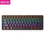 MUCAI-MKA610 RGB USB Mini teclado mecânico, interruptor vermelho, 61 teclas, com fio, computador, notebook, teclado portátil, preto puro