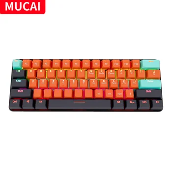 MUCAI-MKA610 USB Mini teclado mecânico para jogos, interruptor vermelho, 61 Key Gamer para computador, PC, laptop, cabo destacável