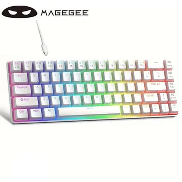 MageGee-Teclado portátil para jogos mecânico, Mini teclado com fio do Office, MK-BOX, LED retroiluminado, Compact 68 Chaves, 60%