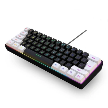 Teclado para jogos com fio USB 61 teclas Mini teclado escritório compacto para PC e computador Função composta