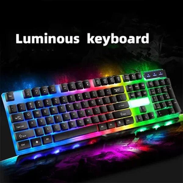 Conjunto de teclado e mouse com fio USB, 104 teclas, retroiluminação, jogos, laptop, PC, computador