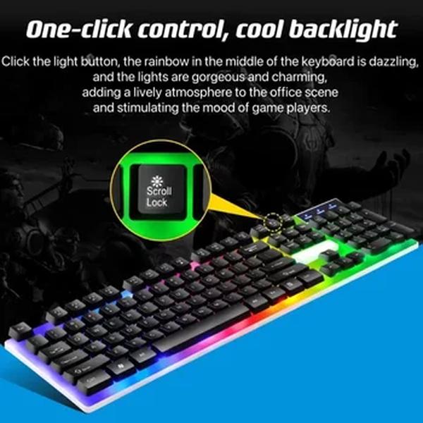 Conjunto de teclado e mouse com fio USB, 104 teclas, retroiluminação, jogos, laptop, PC, computador