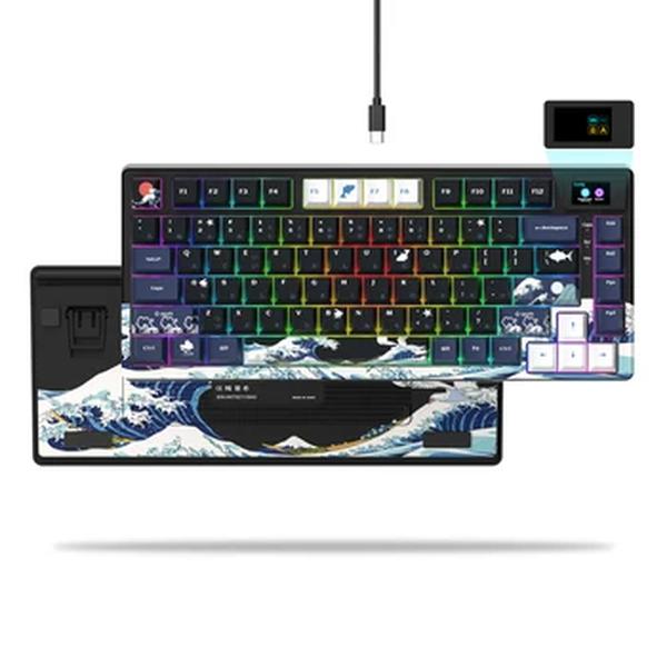 Teclado mecânico com fio com display OLED, tecla completa, pudim hot-swappable, retroiluminado RGB, apto para PC, computador, laptop