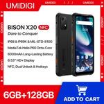 UMIDIGI-BISON X20 Smartphone Robusto, MTK Helio P60 Octa-Core, 6GB, 128GB, 6,53 "HD, Android 13, 6000mAh Bateria, NFC, Estreia Mundial