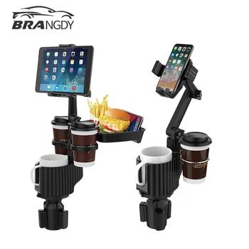 Multifuncional ajustável carro tablet stand, copo titular expansor, bebendo suporte de garrafa, removível titular do telefone móvel, 5 em 1