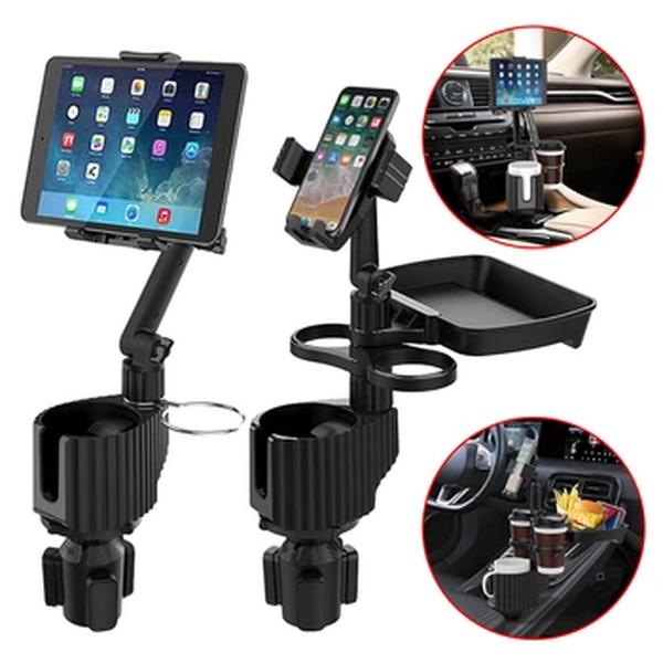 Multifuncional ajustável carro tablet stand, copo titular expansor, bebendo suporte de garrafa, removível titular do telefone móvel, 5 em 1