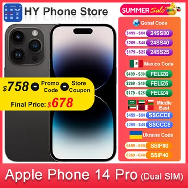 Apple-iPhone 14 Pro, 256GB, 128GB, Dual SIM, Câmera de 48MP + 12MP desbloqueada, Chip A16 Bionic, Tela OLED de 6,1 ", NFC Face ID