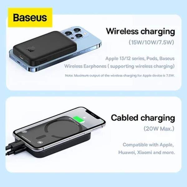 Baseus-Banco de Energia Magnética Sem Fio, Mini Bateria Externa Portátil, Carregador para iPhone 12, 13, 14 Pro, 10000mAh, 6000mAh