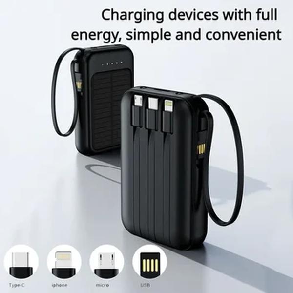 Banco de energia solar ao ar livre de emergência, Mini 10000mAh, Grande capacidade Powerbank, Célula solar externa do telefone, Carregador de carregamento rápido