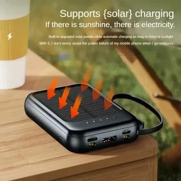 Banco de energia solar ao ar livre de emergência, Mini 10000mAh, Grande capacidade Powerbank, Célula solar externa do telefone, Carregador de carregamento rápido